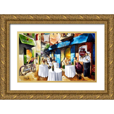 St. Olivers Cafe Gold Ornate Wood Framed Art Print with Double Matting by West, Ronald
