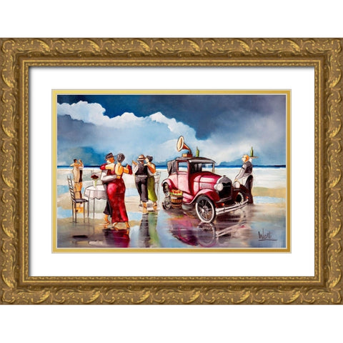 Dancing on the Beach Gold Ornate Wood Framed Art Print with Double Matting by West, Ronald