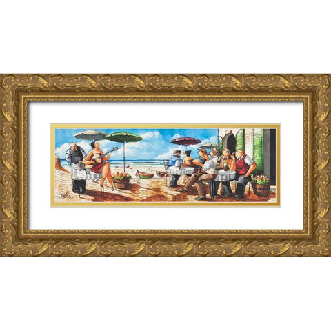 Lady and Guitar Gold Ornate Wood Framed Art Print with Double Matting by West, Ronald