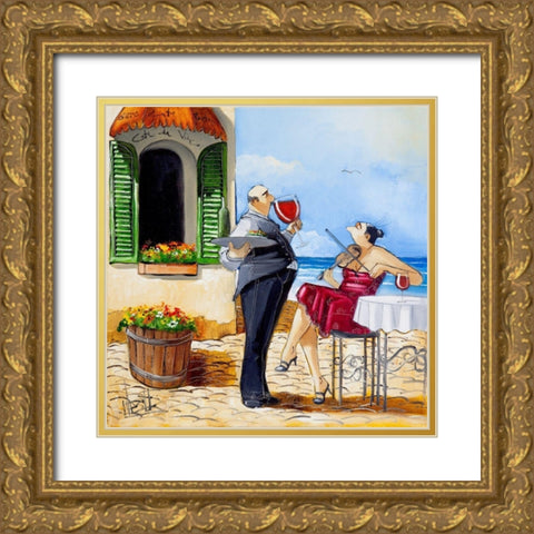 Music and Wine Gold Ornate Wood Framed Art Print with Double Matting by West, Ronald