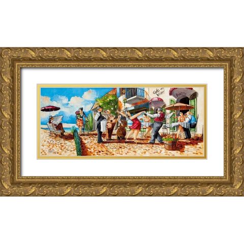 Tango At Cafe da Vinci Gold Ornate Wood Framed Art Print with Double Matting by West, Ronald