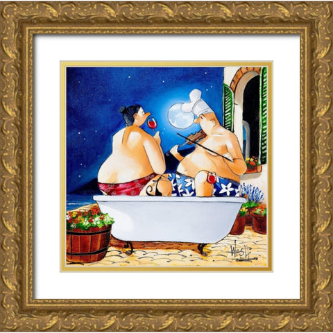 Moonlight Serenade Gold Ornate Wood Framed Art Print with Double Matting by West, Ronald