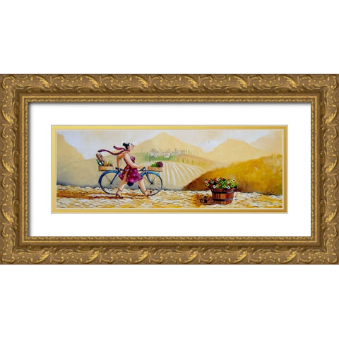 Shopping II Gold Ornate Wood Framed Art Print with Double Matting by West, Ronald