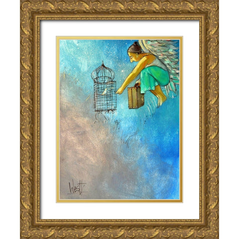 Angel and Birds II Gold Ornate Wood Framed Art Print with Double Matting by West, Ronald