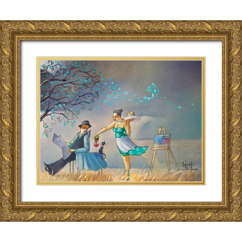 Ha!  I Wish Gold Ornate Wood Framed Art Print with Double Matting by West, Ronald