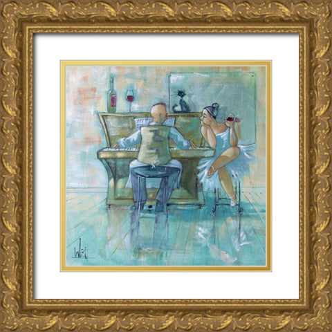 The Ballerina and Waiter Gold Ornate Wood Framed Art Print with Double Matting by West, Ronald