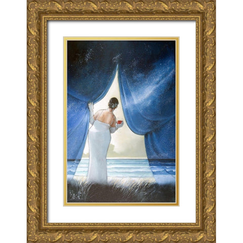 My Heart Aches for the Ocean Gold Ornate Wood Framed Art Print with Double Matting by West, Ronald