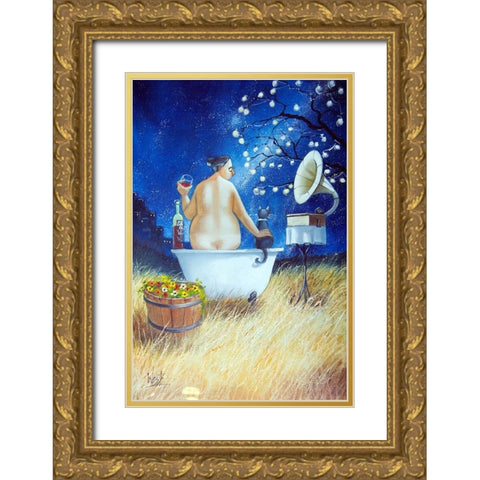 Starry Bath III Gold Ornate Wood Framed Art Print with Double Matting by West, Ronald