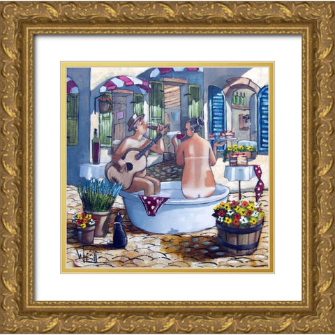 Bath and Guitar Serenade Gold Ornate Wood Framed Art Print with Double Matting by West, Ronald