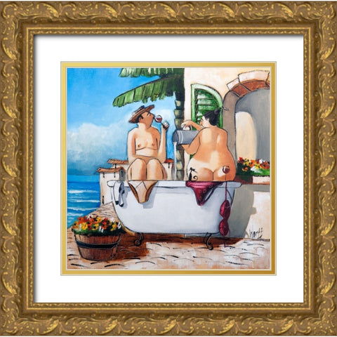 Bath Scene I Gold Ornate Wood Framed Art Print with Double Matting by West, Ronald
