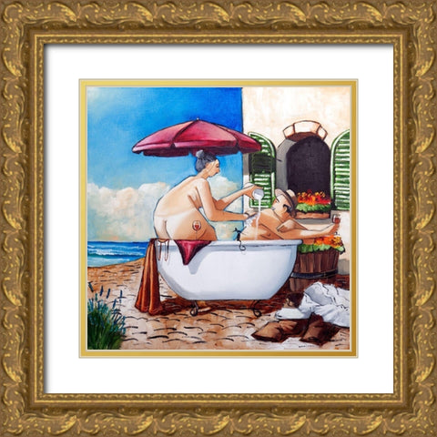 Terrace Bath Gold Ornate Wood Framed Art Print with Double Matting by West, Ronald