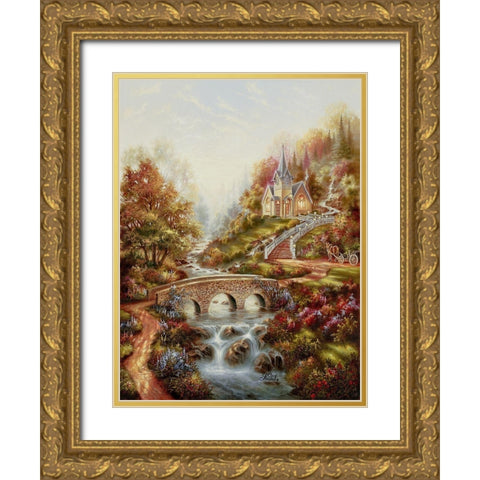 Mountain Chapel Gold Ornate Wood Framed Art Print with Double Matting by Strubel, Klaus