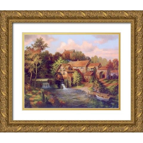 The Old Mill Gold Ornate Wood Framed Art Print with Double Matting by Strubel, Klaus
