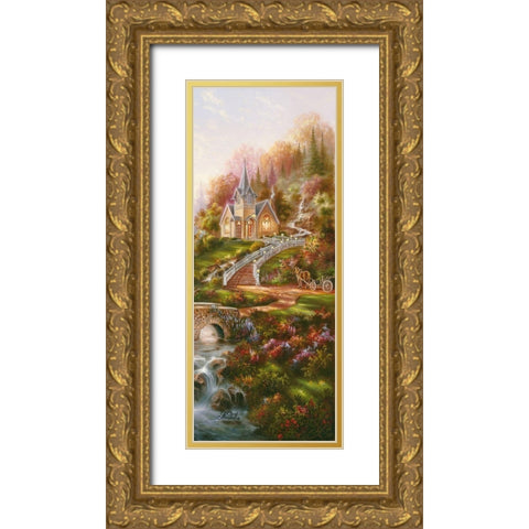 Mountain Chapel panel Gold Ornate Wood Framed Art Print with Double Matting by Strubel, Klaus