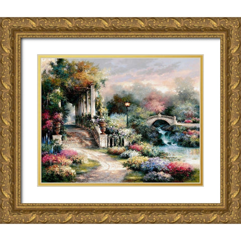 Classic Garden Retreat Gold Ornate Wood Framed Art Print with Double Matting by Lee, James