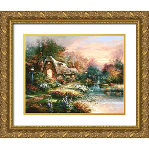 Country Quiet Gold Ornate Wood Framed Art Print with Double Matting by Lee, James