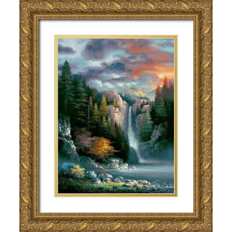 Misty Falls Gold Ornate Wood Framed Art Print with Double Matting by Lee, James