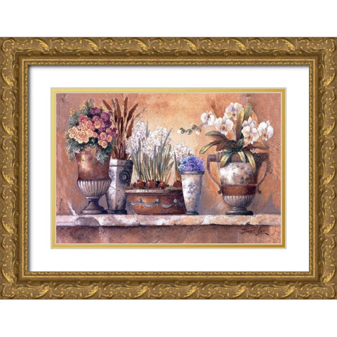 Antique Blossoms Gold Ornate Wood Framed Art Print with Double Matting by Lee, James