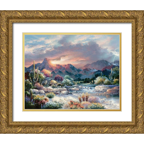 Sonoran Sunrise Gold Ornate Wood Framed Art Print with Double Matting by Lee, James