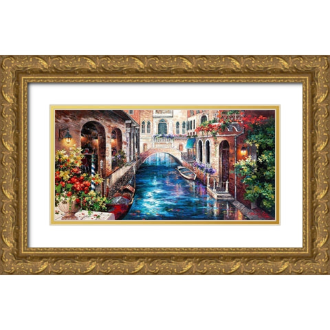 Venice Bridge Gold Ornate Wood Framed Art Print with Double Matting by Lee, James