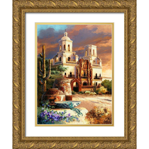 Mission Scene Gold Ornate Wood Framed Art Print with Double Matting by Lee, James