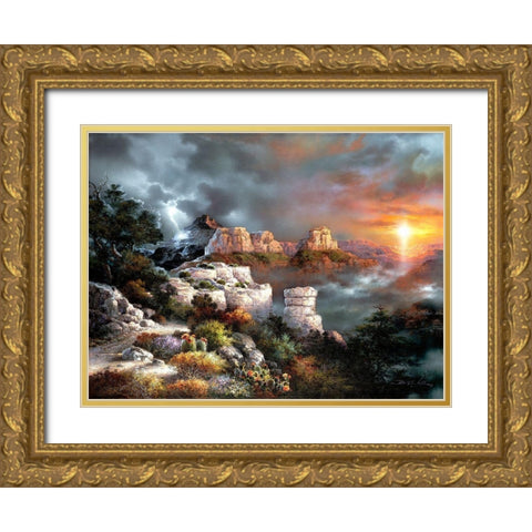 Sunset Plateau Gold Ornate Wood Framed Art Print with Double Matting by Lee, James