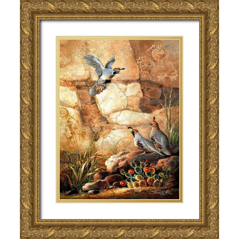 Three Quails Gold Ornate Wood Framed Art Print with Double Matting by Lee, James