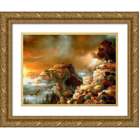 Eagle Storm Gold Ornate Wood Framed Art Print with Double Matting by Lee, James