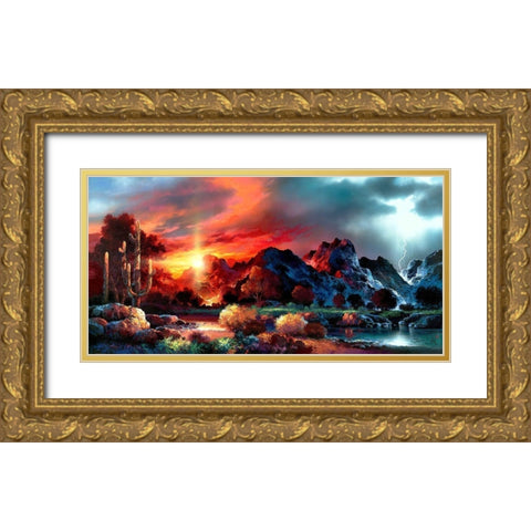 Sunset Spectacular Gold Ornate Wood Framed Art Print with Double Matting by Lee, James