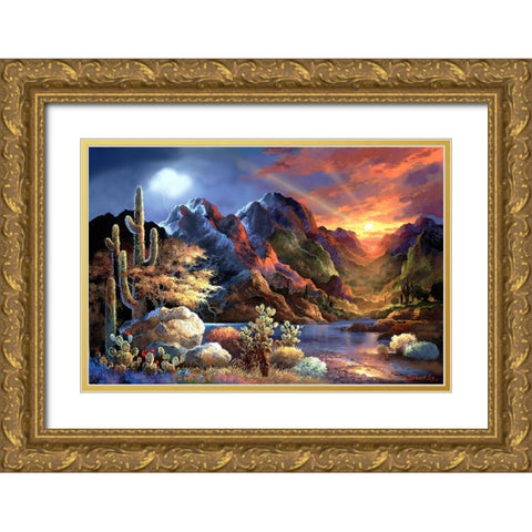 Saturday Sunset Gold Ornate Wood Framed Art Print with Double Matting by Lee, James
