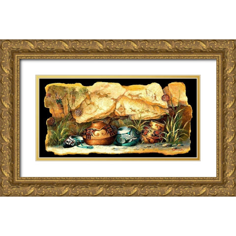 Four Pots Gold Ornate Wood Framed Art Print with Double Matting by Lee, James