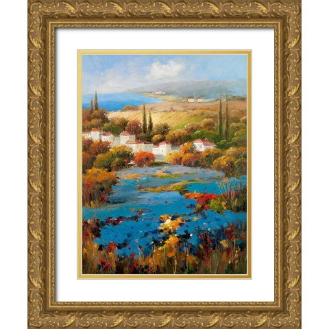Villagio Blu Gold Ornate Wood Framed Art Print with Double Matting by Hulsey