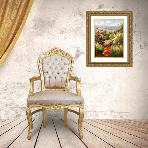 Wild Roses On the Hillside Gold Ornate Wood Framed Art Print with Double Matting by Hulsey