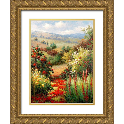 Wild Roses On the Hillside Gold Ornate Wood Framed Art Print with Double Matting by Hulsey