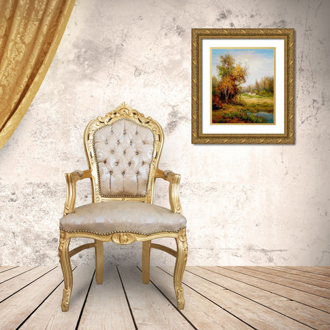 Poppies Pond Gold Ornate Wood Framed Art Print with Double Matting by Hulsey