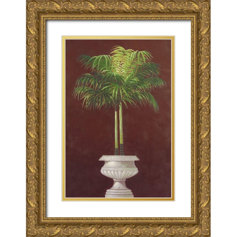 Potted Palm in Red II Gold Ornate Wood Framed Art Print with Double Matting by Welby