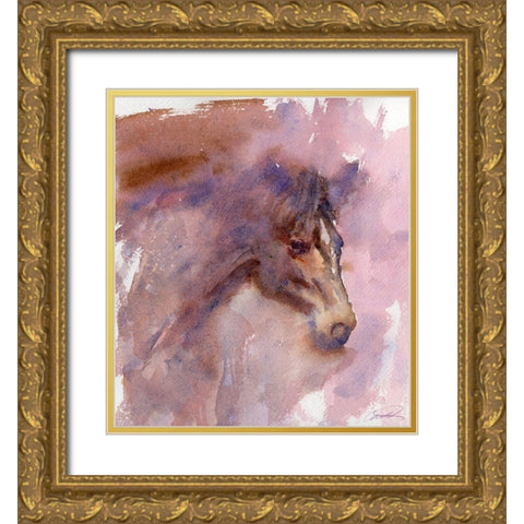 Expressive Equine Gold Ornate Wood Framed Art Print with Double Matting by Campbell, Robert