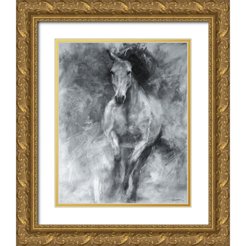 Incoming Equine Gold Ornate Wood Framed Art Print with Double Matting by Campbell, Robert