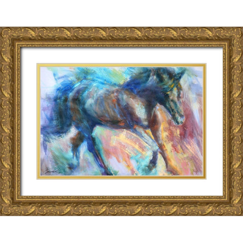 Equine Fiesta Gold Ornate Wood Framed Art Print with Double Matting by Campbell, Robert