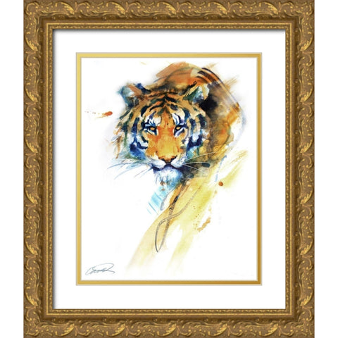 Tiger Strokes Gold Ornate Wood Framed Art Print with Double Matting by Campbell, Robert