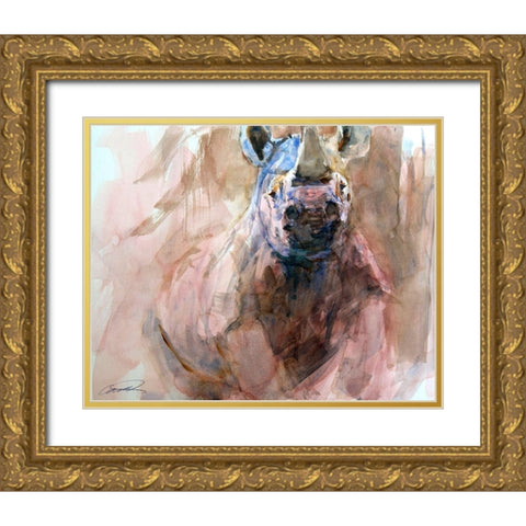 Advanced Alert Rhino Gold Ornate Wood Framed Art Print with Double Matting by Campbell, Robert