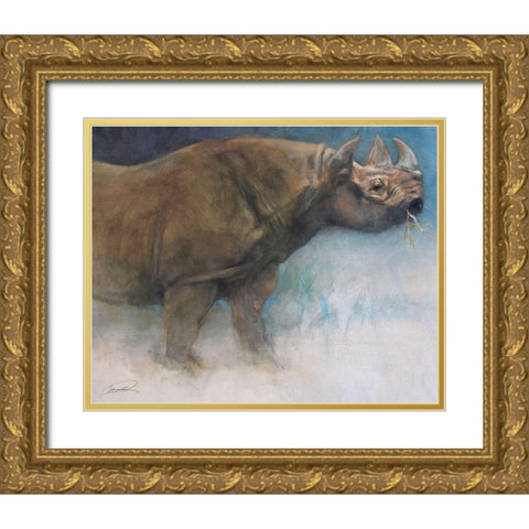 The Guardian Rhino Gold Ornate Wood Framed Art Print with Double Matting by Campbell, Robert