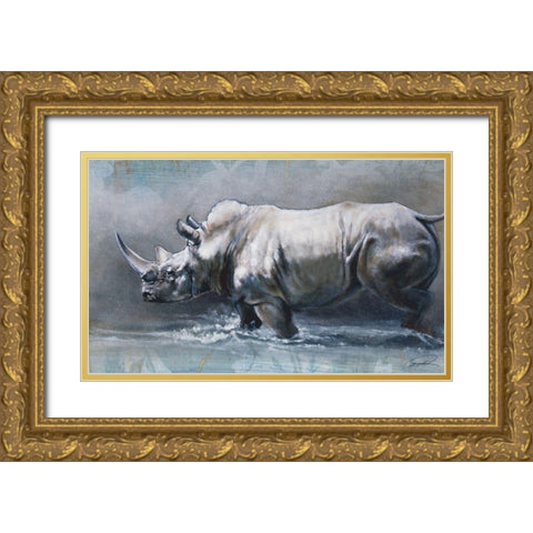 The Pedestrian Rhino Gold Ornate Wood Framed Art Print with Double Matting by Campbell, Robert