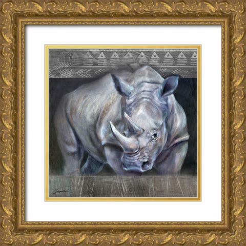 Gatekeeper Rhino Gold Ornate Wood Framed Art Print with Double Matting by Campbell, Robert