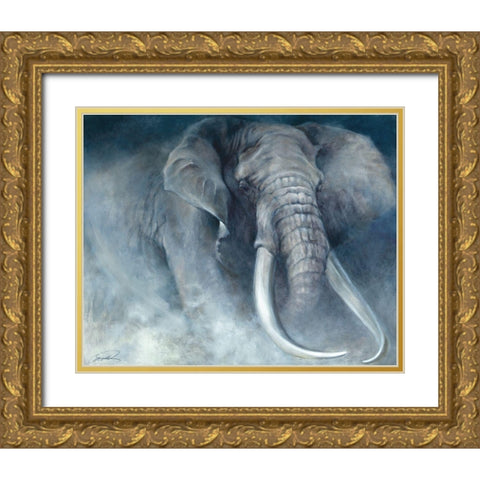 Elephant Ambush Gold Ornate Wood Framed Art Print with Double Matting by Campbell, Robert