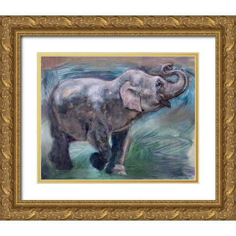 Elephant Jubilee Gold Ornate Wood Framed Art Print with Double Matting by Campbell, Robert