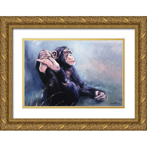 Cest la Vie Chimp Gold Ornate Wood Framed Art Print with Double Matting by Campbell, Robert