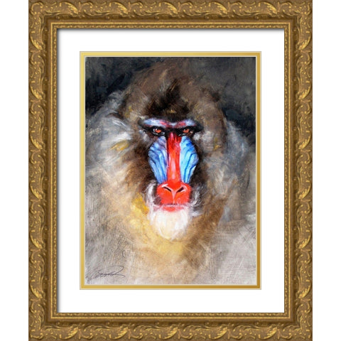 Blushing Mandrill Gold Ornate Wood Framed Art Print with Double Matting by Campbell, Robert