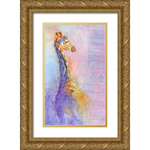 The Lookout Giraffe Gold Ornate Wood Framed Art Print with Double Matting by Campbell, Robert