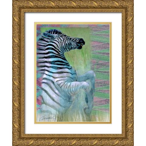 Zebra Zest Gold Ornate Wood Framed Art Print with Double Matting by Campbell, Robert
